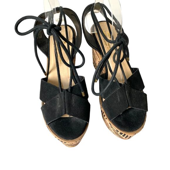 Sbicca Staycation Black Suede Ankle Lace Up Platform Wedge Sandal size 10 - Picture 4 of 11